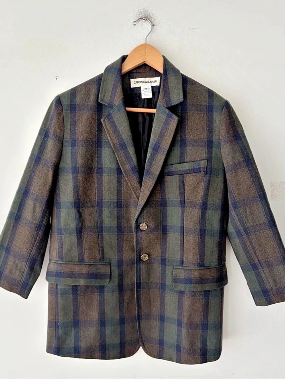 Caron Callahan Claudia Jacket Plaid Blazer Green & Blue XS